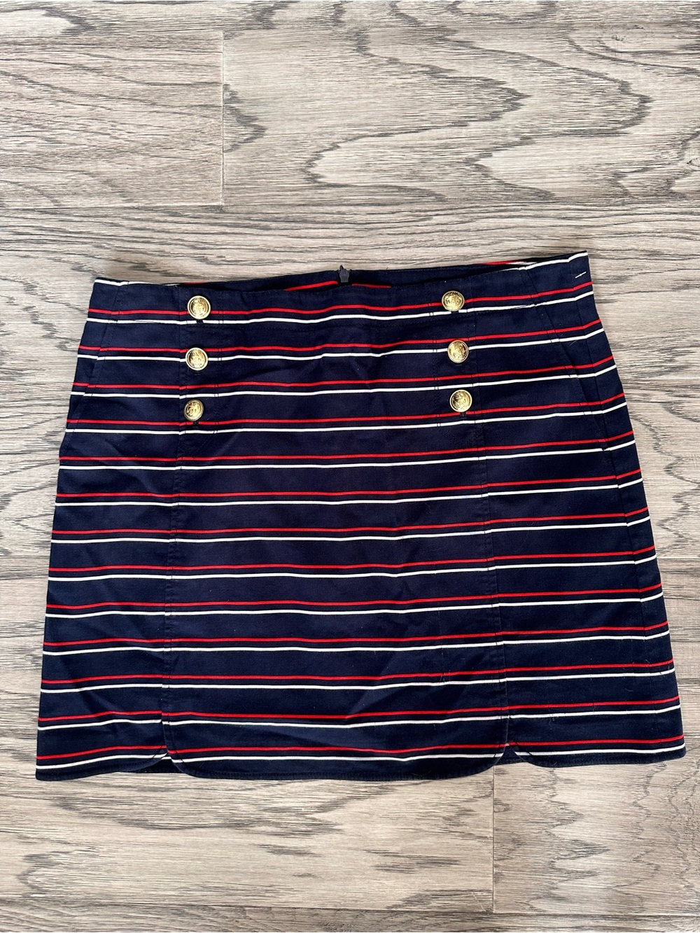 Striped Navy Mini Skirt with Gold Buttons
